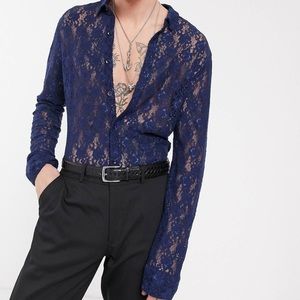 Men's Skinny Stretch Lace Shirt